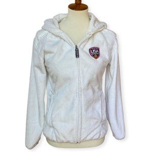 Women’s USA Waterpolo White Fuzzy Full Zip Jacket Small